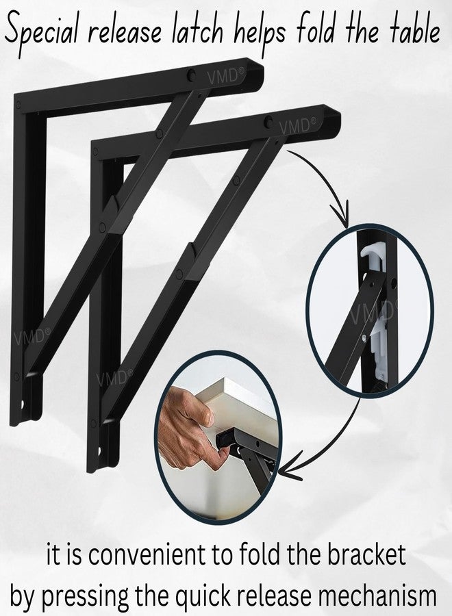 VMD, Heavy Duty 12" (Black) Foldable Shelf Bracket, DIY Folding Shelves, l Bracket, Wall Brackets, Wall Angle Bracket, Folding Table Bracket with Fittings for fold Down Steel Table (Pack of 2) - Image 5